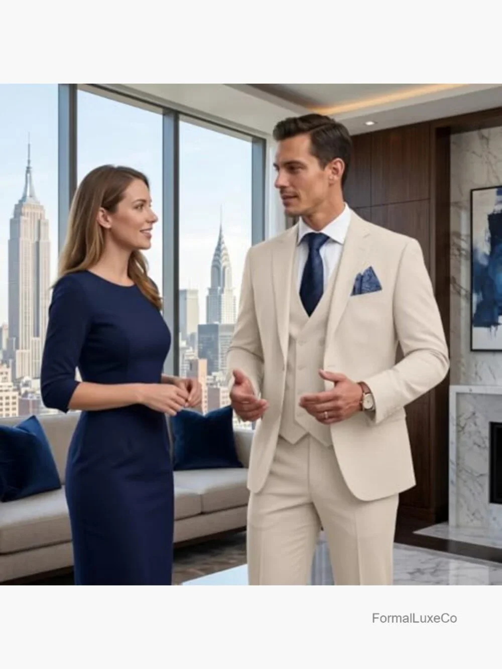 Men's 3-Piece Slim Fit Suit Set Double Breasted Blazer Vest Pants Tuxedo